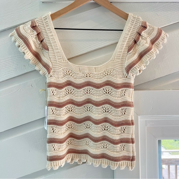 NWT Jessica Simpson Crochet Square Neck Top Y2K Boho Cream Brown XS Blouse - Picture 4 of 4